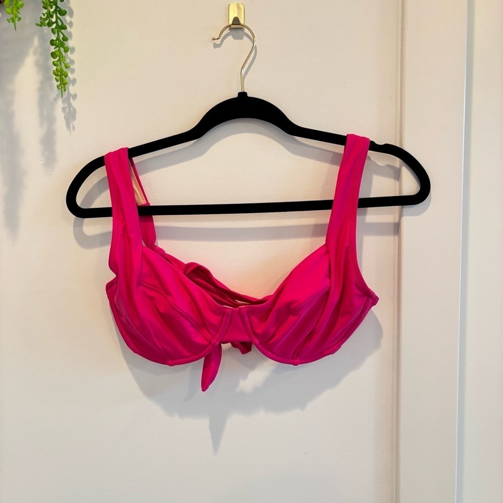 J. Crew Hot Pink Satin Women's Bikini Top Underwire Crisscross Tie Back Size 34D